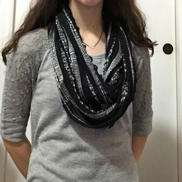2 scarves; black and white & purple multicolored - Picture 2 of 6